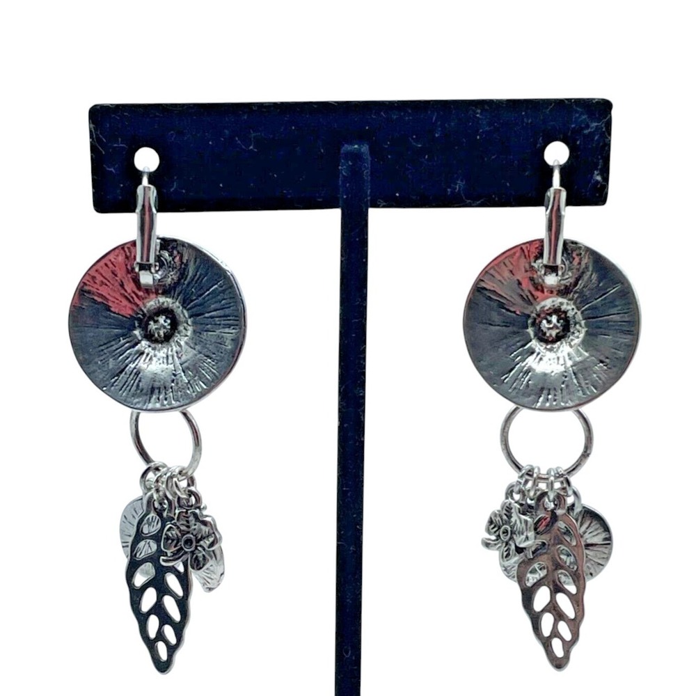 Tribal Celestial Charms Style Silver Tone Amber Dangle Drop Pierced Earrings - Picture 14 of 16